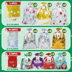 38PCS Christmas Gift Bags, Holiday Gift Bags Set with Tags, Christmas Drawstring Bags with Festive Patterns，Jumbo/Extra Large/Large/Medium/Small Size