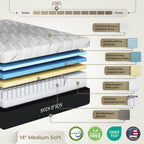 Sven & Son Harmony Adjustable Bed Base, Head and Foot Lift, Massage, Under-Bed Lights, USB, Gel Memory, Zero Gravity Smart Frame - Twin XL + 14 Inch Hybrid Spring Matt (Medium Soft)