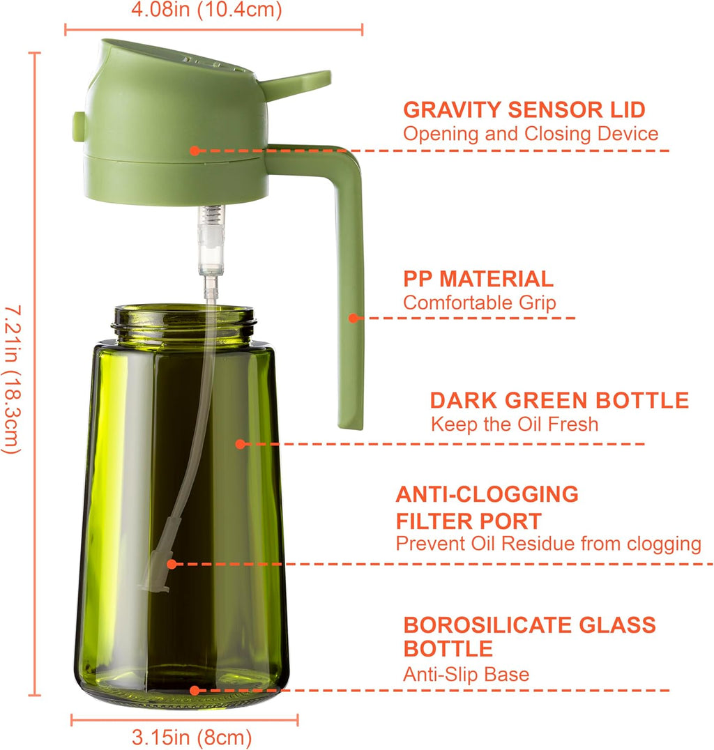 - 16Oz/470Ml Olive Oil Dispenser for Kitchen with Stickers - 2 in 1 Olive Oil Sprayer for Cooking, Air Fryer, and Salad, Black&Green (Light-Proof Kitchen Gadget)