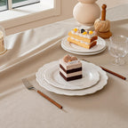 Beige Rectangle Tablecloth Scalloped Cutouts Waterproof Table Cover 55X84