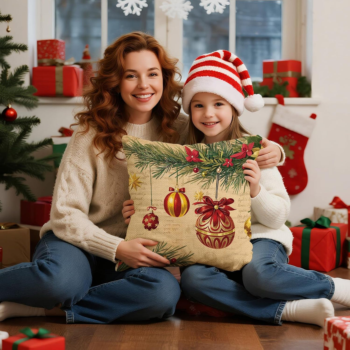 Christmas Pillow Covers 18X18 Inch Set of 4, Christmas Decorations Cushion Covers, Xmas Pillow Covers, Pillowcases Throw Pillow Covers for Sofa Couch Home Decor
