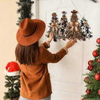 Christmas Door Decorations Western Christmas Wreath for Front Door with Large Bows and Cowboy Hat Wooden Cowboy Xmas Tree Hanging Signs Xmas Sign Indoor for Home Outdoor Porch Window Wall Decor