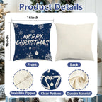 Blue Merry Christmas Snowflake Pillow Covers 16X16 Inch Set of 4
