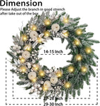 30 Inch Pre-Lit Silver White Christmas Wreaths for Front Door