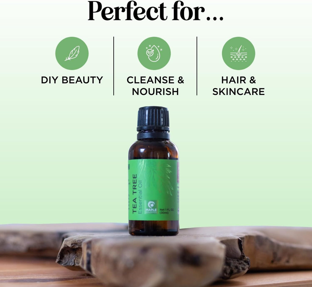 Pure Tea Tree Oil for Hair Skin and Nails - 100% Pure Undiluted Tea Tree Essential Oil with Dropper for Topical Uses Aromatherapy Diffusing and Home and Beauty Diys - Vegan and Cruelty Free (1 Fl Oz)