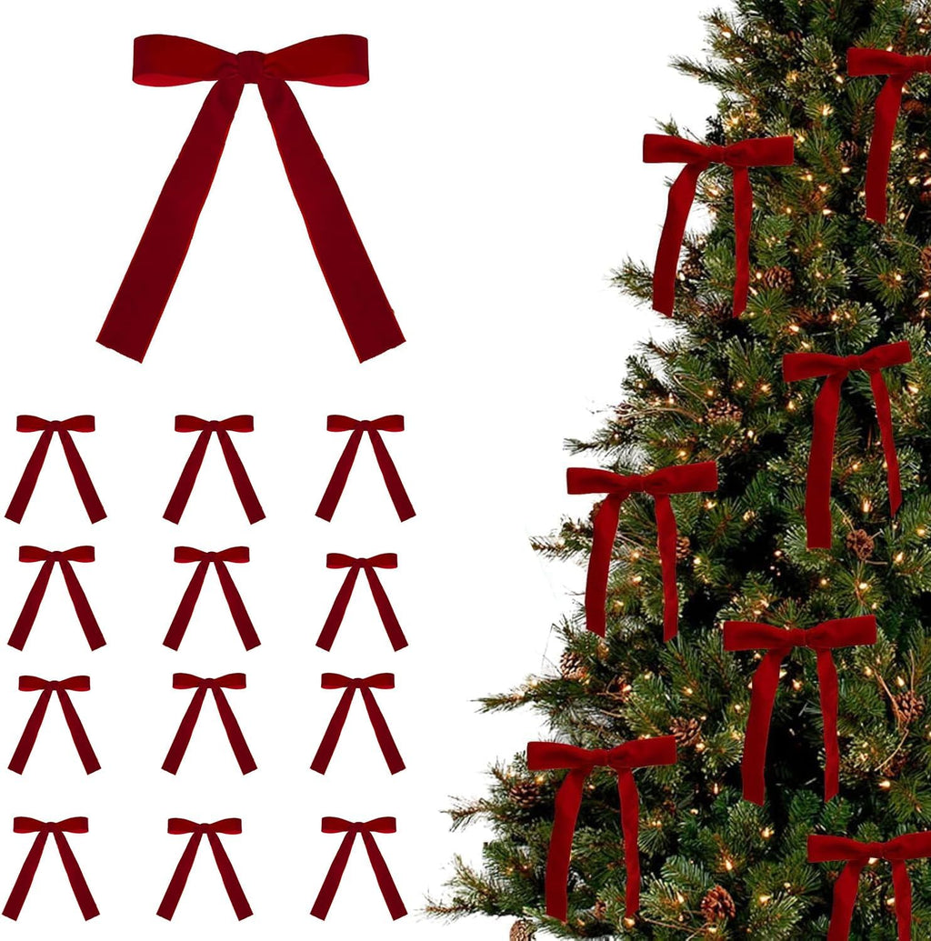 24pc Red Velvet Bows for Christmas Tree Decor