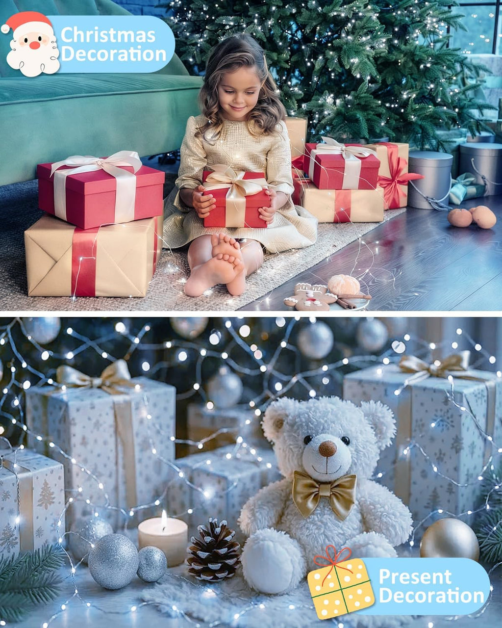 2 Pack 100 LED Fairy Lights Battery Operated with Remote, 33 FT Cool White