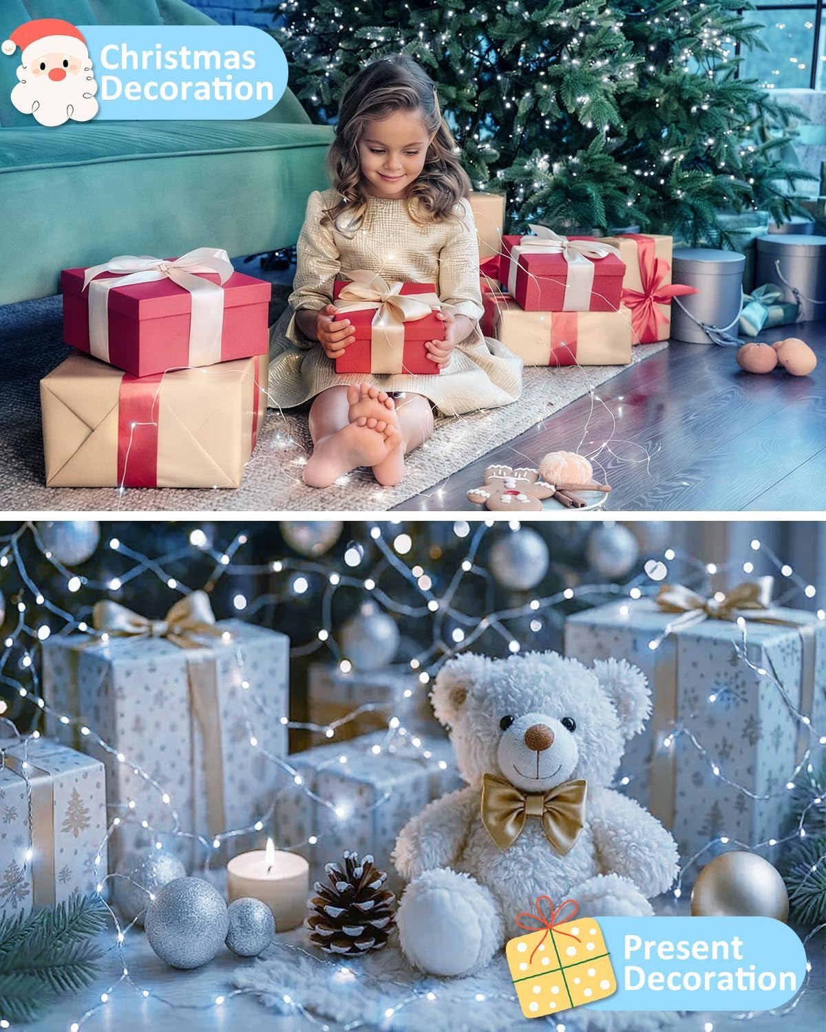 2 Pack 100 LED Fairy Lights Battery Operated with Remote, 33 FT Cool White
