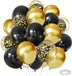 50pc Black and Gold Confetti Latex Balloons for Party Decor