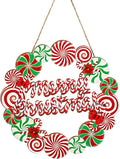 Christmas Wreath Sign for Front Door, Wooden Candy Hanger Decoration