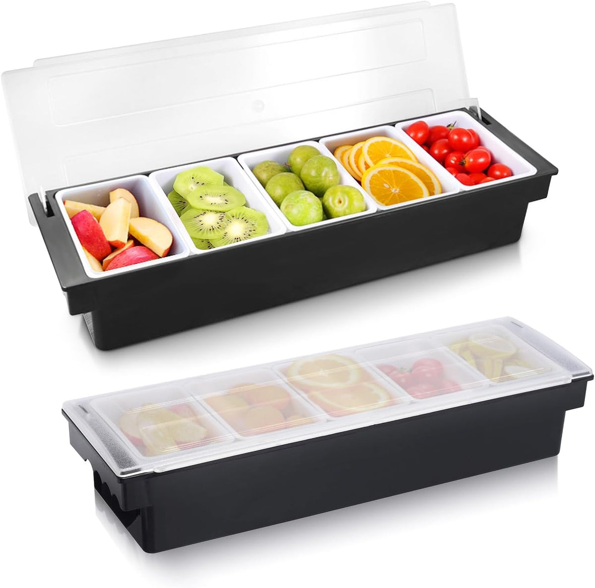Ice Chilled Condiment Caddy with 5 Removable Trays and Lid, 2 Pack
