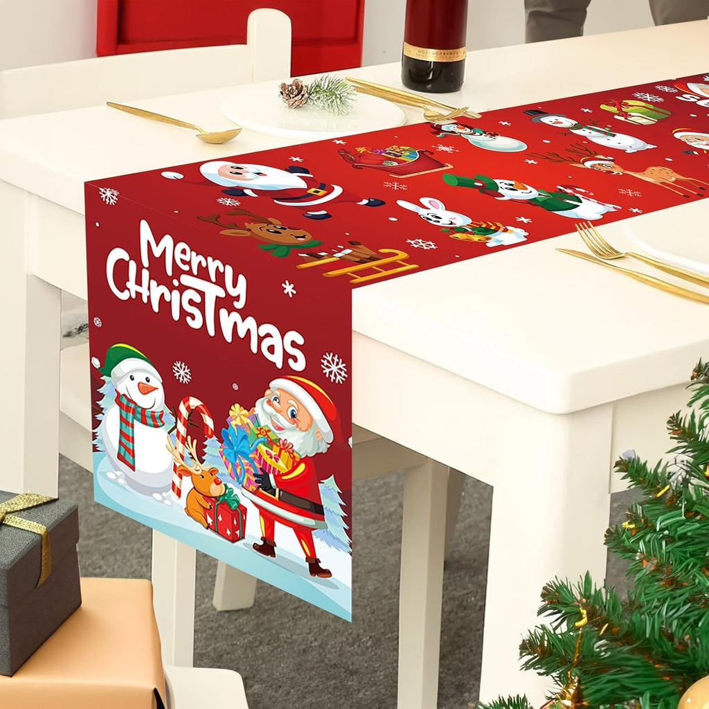 Christmas Runner for Table, Merry Christmas Decorations Table Runners with Santa Claus Snowman, Christmas Table Runner for Xmas Kitchen Dining Table Decoration for Coffee Table Banquet Decor