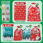 38PCS Christmas Gift Bags, Holiday Gift Bags Set with Tags, Christmas Drawstring Bags with Festive Patterns，Jumbo/Extra Large/Large/Medium/Small Size