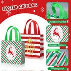 48 Pieces Christmas Gift Bags Bulk Reusable Cute Christmas Tote Bags with Handles Xmas Tree Reindeer Joy Non Woven Holiday Goodie Basket for Xmas Party Favors, 7.8 X 7.8 X 3.5 Inch