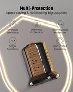 Power Strip Tower, Desktop Charging Station,10 Ft Extension Cord | 1080J Surge Protector, 9 Outlets 4 USB Ports (2 USB C), Flat Plug Power Tower with Multiple Outlets, Home, Office, Dorm,Brown