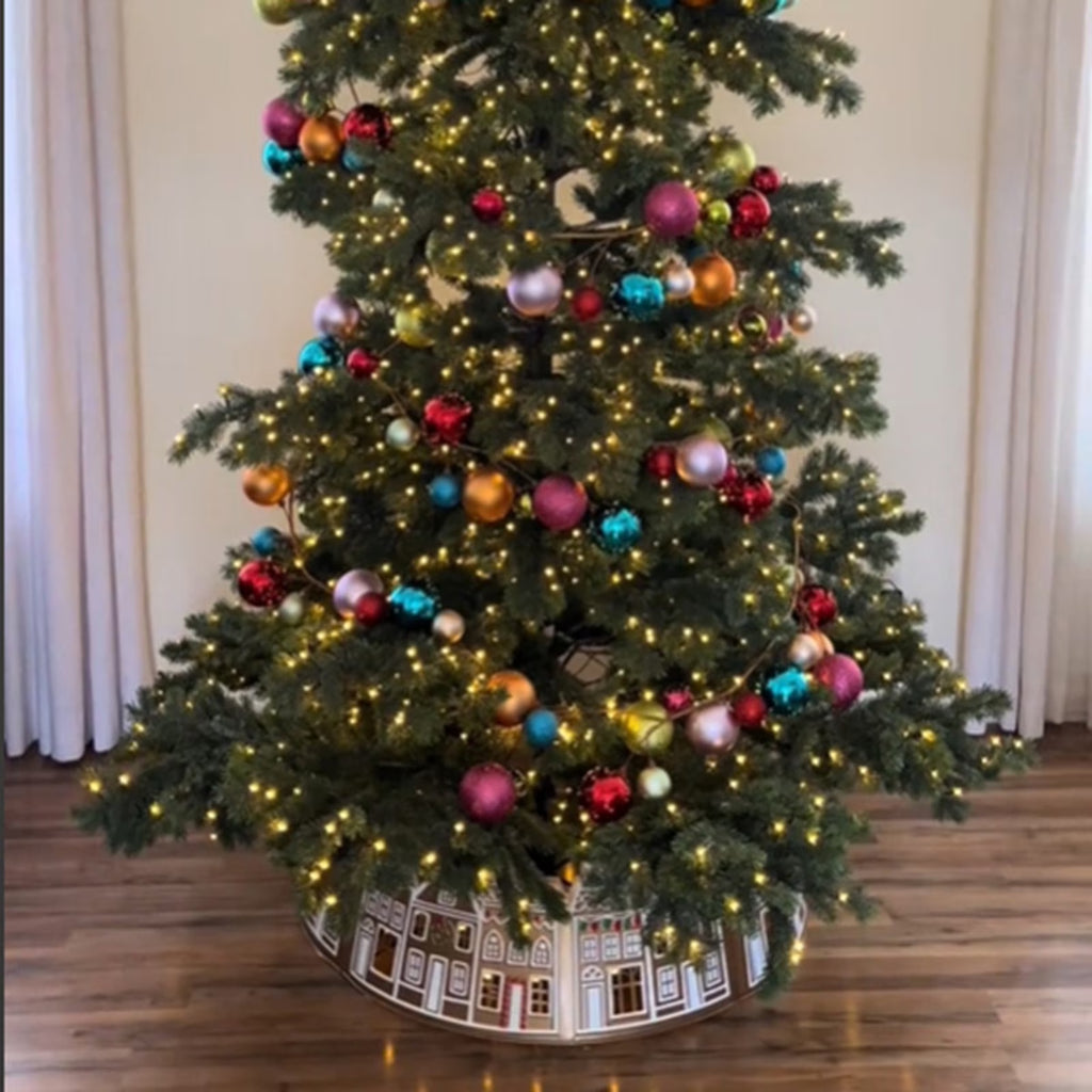 LED Lights Christmas Tree Collar, PVC Christmas Tree Skirt, 60CM/23.6IN, Set of 5 Panels Christmas House Design, Easy to Assemble and Store, Battery-Operated (Batteries Not Included)