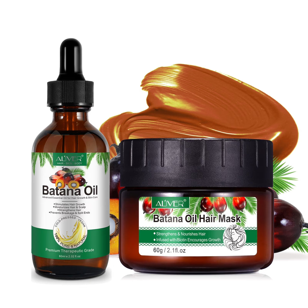 Batana Oil for Hair & Skin Care,100% Pure & Natural Batana Oil & Raw Batana Oil Hair Mask Set for Nourish & Moisturize Hair and Scalp