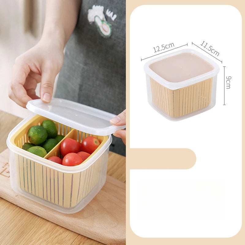 2 Grid Fresh Food Storage Box with Drain Basket