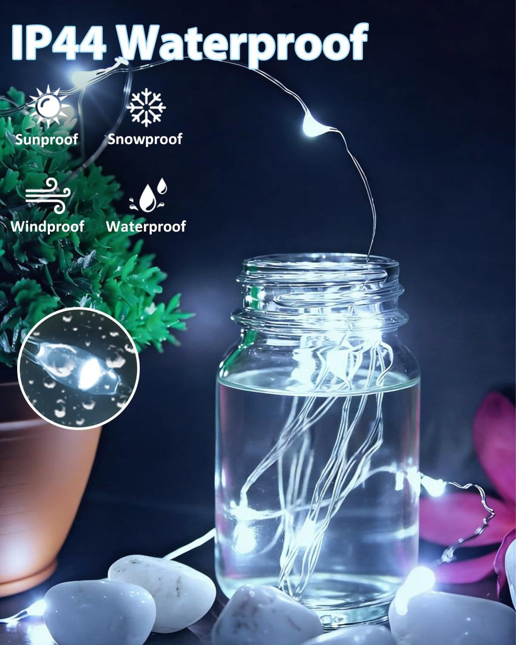 2 Pack 100 LED Fairy Lights Battery Operated with Remote, 33 FT Cool White
