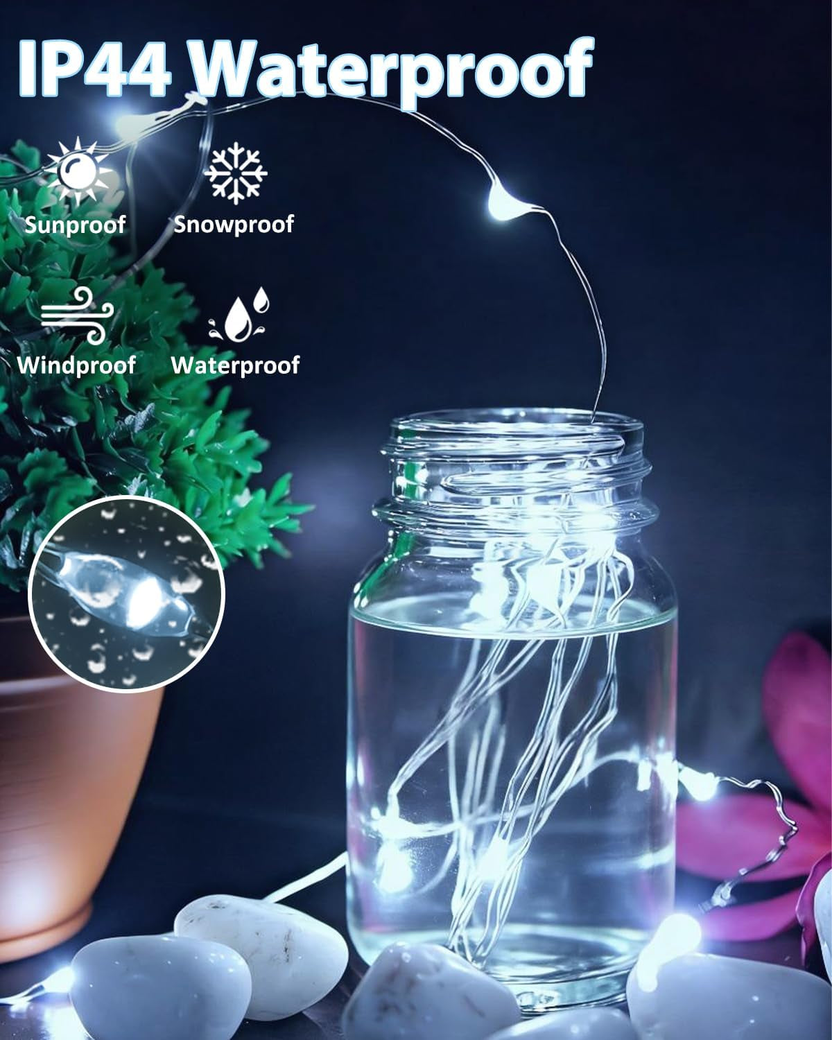 2 Pack 100 LED Fairy Lights Battery Operated with Remote, 33 FT Cool White