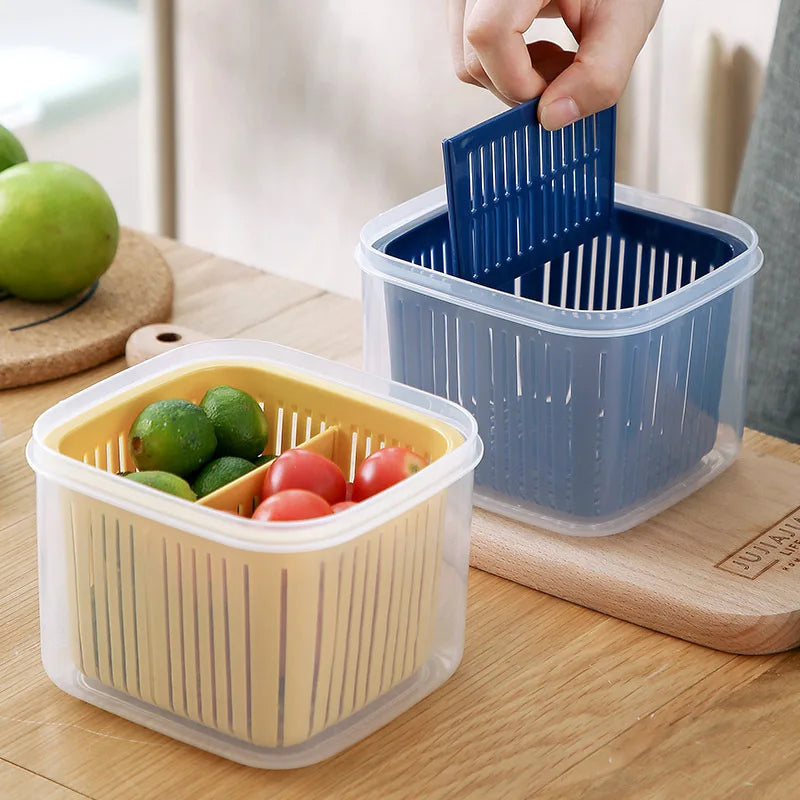 2 Grid Fresh Food Storage Box with Drain Basket