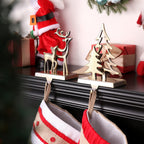Christmas Stocking Holders for Mantle Set of 2 Christmas Stocking Hangers for Fireplace Anti-Slip Mantel Hanger Hooks for Stocking Hanging Ornament Firepiece Xmas Decor (Tree and Reindeer)