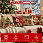 Christmas Pillow Covers 18X18 Inch Set of 4, Christmas Decorations Cushion Covers, Xmas Pillow Covers, Pillowcases Throw Pillow Covers for Sofa Couch Home Decor