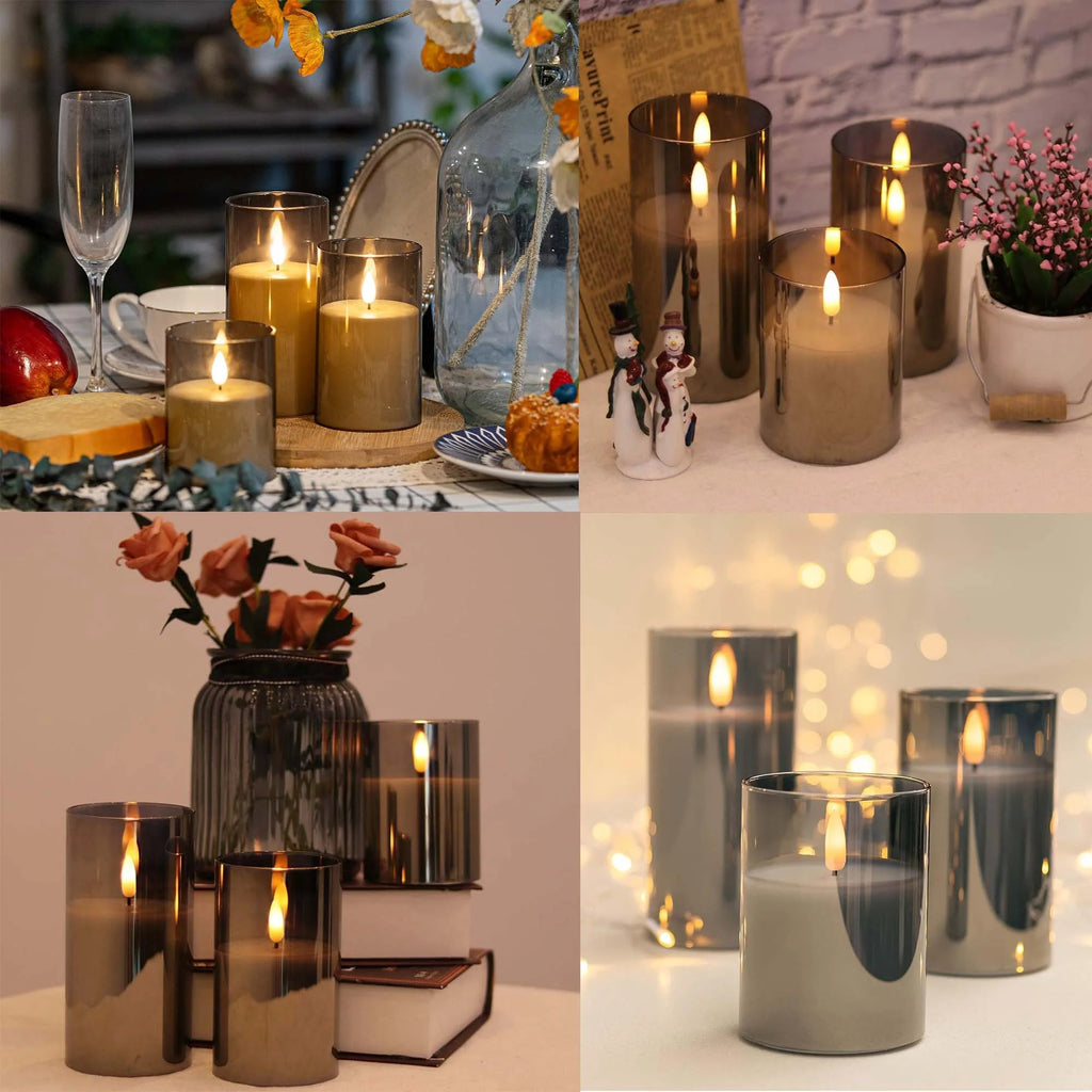 Flameless Candles Flickering with Remote and Timer,3D Wick Acrylic Electric Fake Candles, Battery Operated LED Pillar Candle-Gray 4''X5''X6''