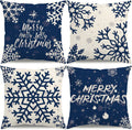 Blue Snowflake Christmas Pillow Covers, Set of 4, 16x16