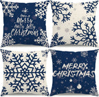 Blue Snowflake Christmas Pillow Covers, Set of 4, 16x16