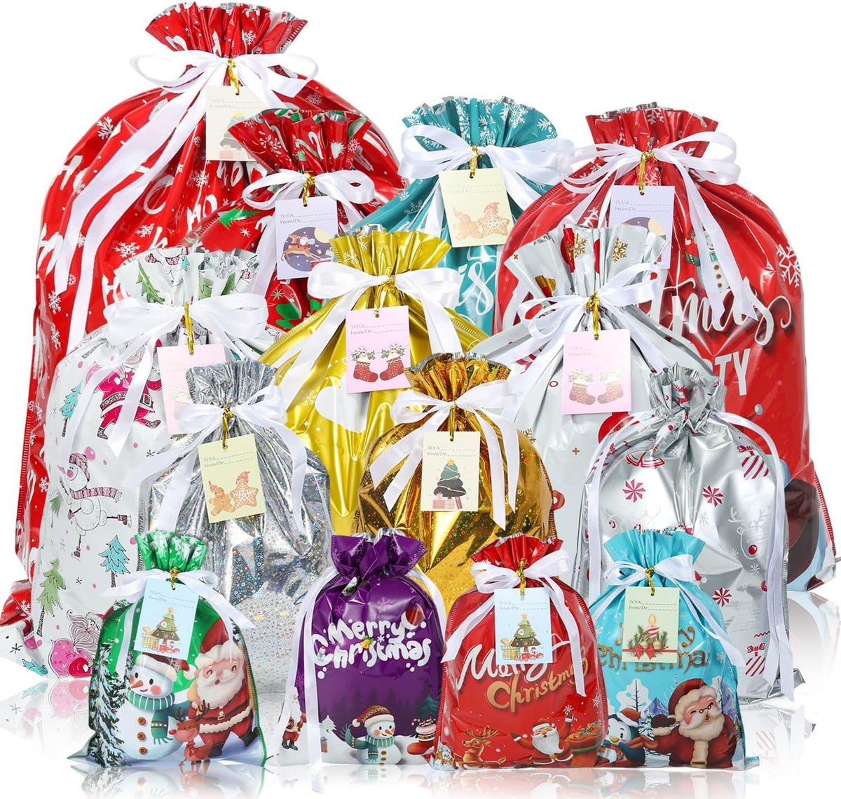 38PCS Christmas Gift Bags, Holiday Gift Bags Set with Tags