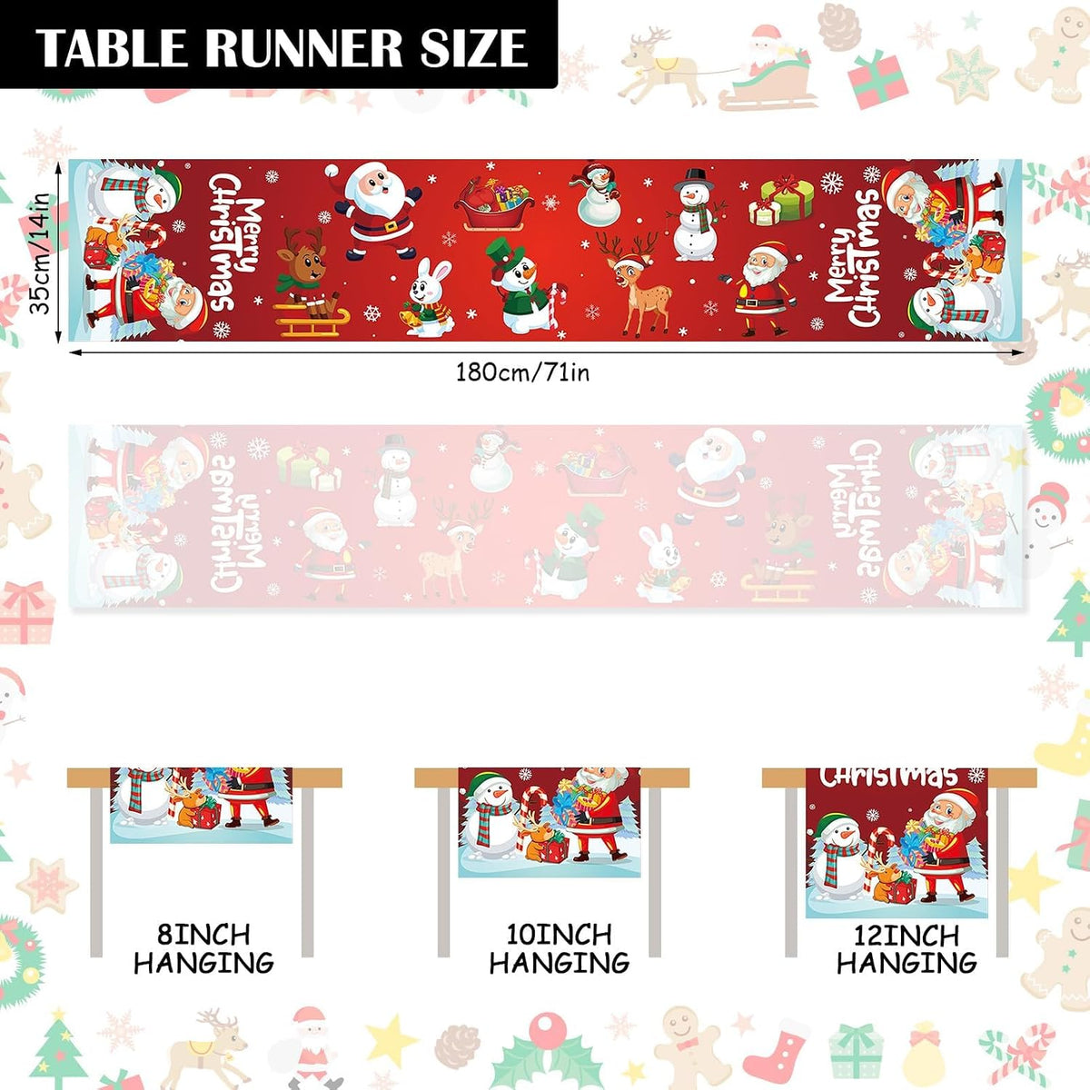Christmas Runner for Table, Merry Christmas Decorations Table Runners with Santa Claus Snowman, Christmas Table Runner for Xmas Kitchen Dining Table Decoration for Coffee Table Banquet Decor