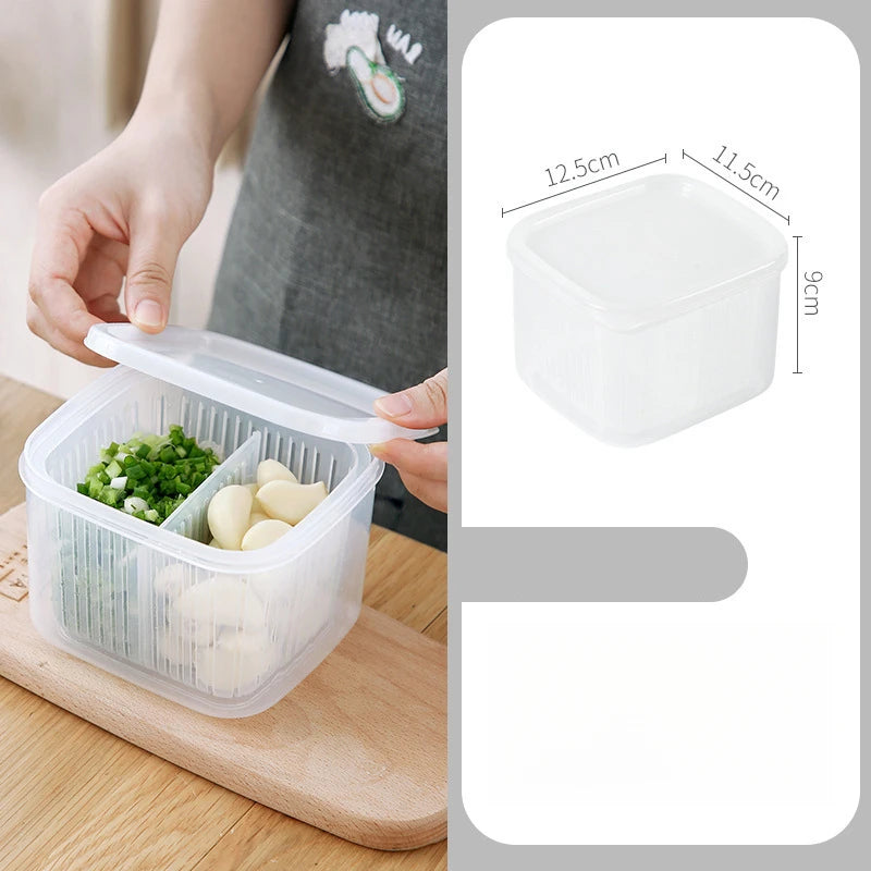 2 Grid Fresh Food Storage Box with Drain Basket