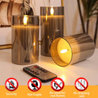 Flameless Candles Flickering with Remote and Timer,3D Wick Acrylic Electric Fake Candles, Battery Operated LED Pillar Candle-Gray 4''X5''X6''
