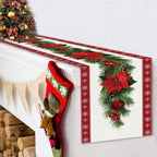 Watercolor Poinsettia Red Christmas Table Runner 13 X 72 Inch