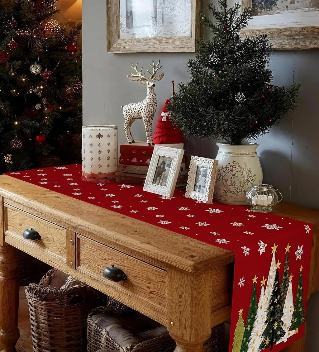 Christmas Table Runner Snowflakes Christmas Tree Home Decorations Red