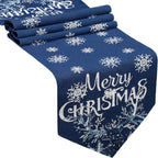 Navy Blue Embroidered Snowflake Xmas Table Runner, 13x70