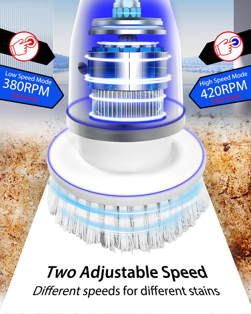 Electric Spin Scrubber,Long Cordless Cleaning Brush,Rotatable Shower Scrubber with 8 Replaceable Heads,Adjustable Detachable Handle Bathroom Scrubber for Bathtub,Tile,Floor and Car Cleaning