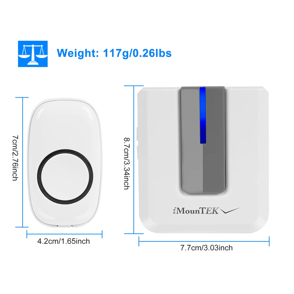 Wireless Doorbells Rings 1 Thousand FT Operating Range IP44 Waterproof Door Chime with 1 Plug Receiver Chimes 52 Melodies LED Indicator Bells for Office Apartment House