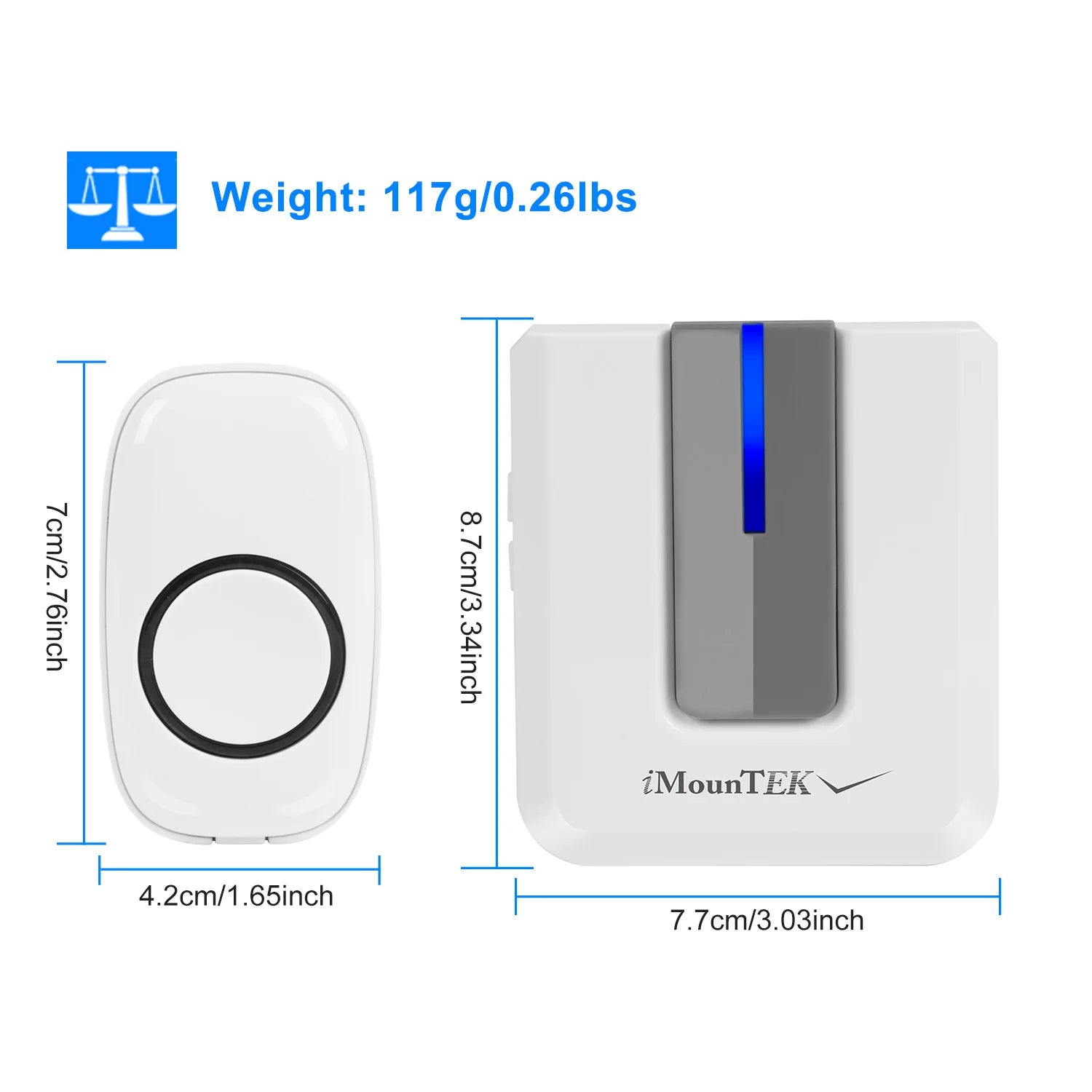 Wireless Doorbells Rings 1 Thousand FT Operating Range IP44 Waterproof Door Chime with 1 Plug Receiver Chimes 52 Melodies LED Indicator Bells for Office Apartment House