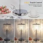 Touch Control Crystal Table Lamp with USB C+A Charging Ports, 3-Way Dimmable Bedside Touch Lamp Decorative Nightstand Lamp with Elegant Lampshade for Living Room Bedroom, B11 LED Bulb Included