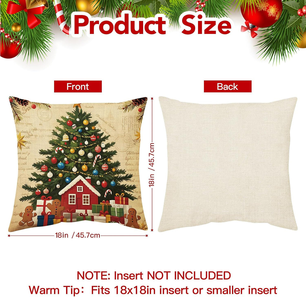Christmas Pillow Covers 18X18 Inch Set of 4, Christmas Decorations Cushion Covers, Xmas Pillow Covers, Pillowcases Throw Pillow Covers for Sofa Couch Home Decor