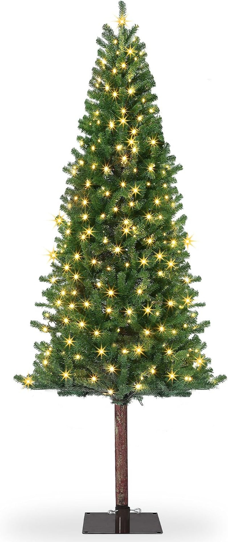 6FT Pre-Lit Pencil Christmas Tree, Artificial Slim Christmas Tree with LED Warm White Lights & Metal Stand,Realistic Xmas Tree Holiday Party Decoration for Indoor and Outdoor Use