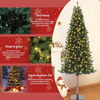 6FT Pre-Lit Pencil Christmas Tree, Artificial Slim Christmas Tree with LED Warm White Lights & Metal Stand,Realistic Xmas Tree Holiday Party Decoration for Indoor and Outdoor Use