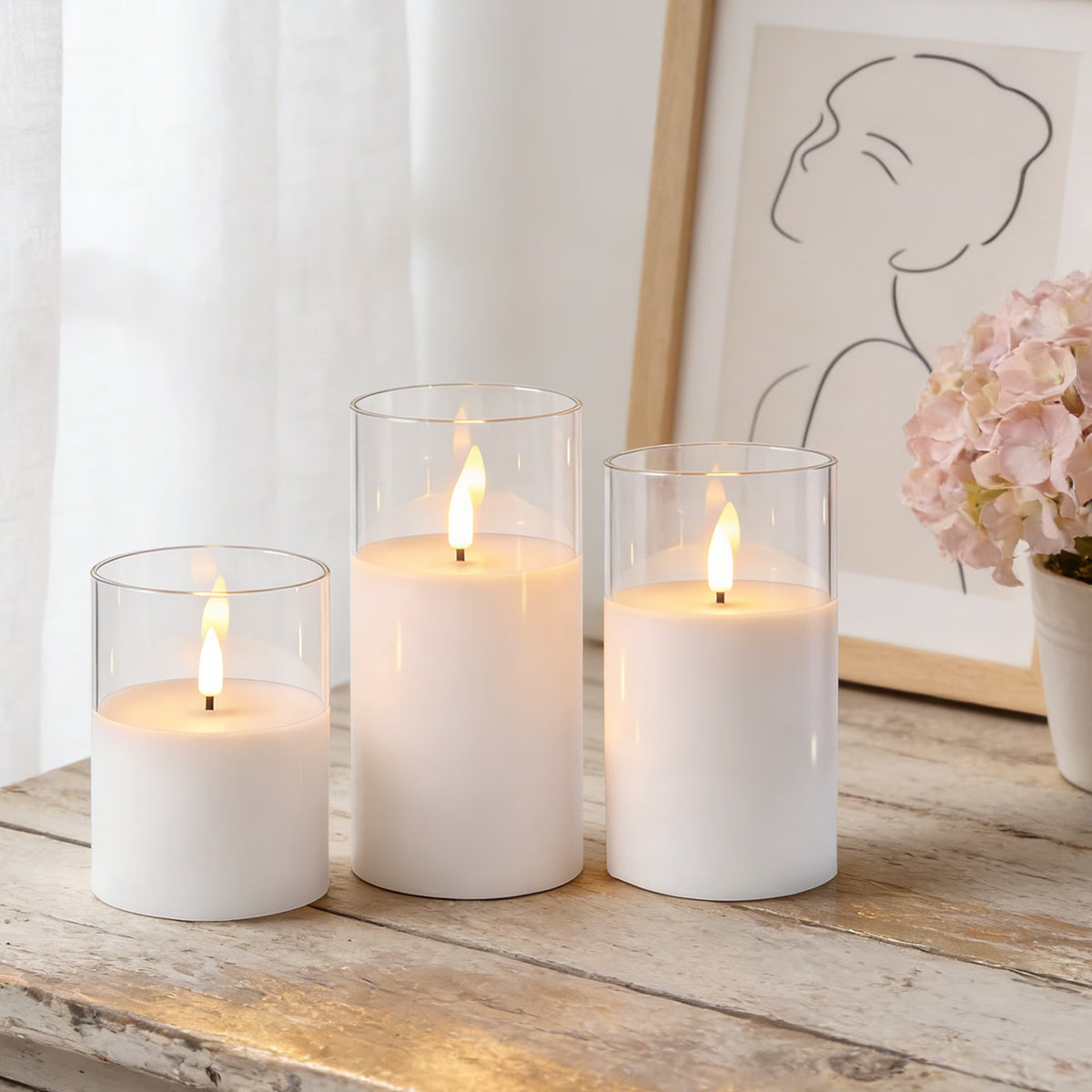 Flameless Candles Flickering with Remote and Timer,3D Wick Acrylic Electric Fake Candles, Battery Operated LED Pillar Candle-White4''X5''X6''