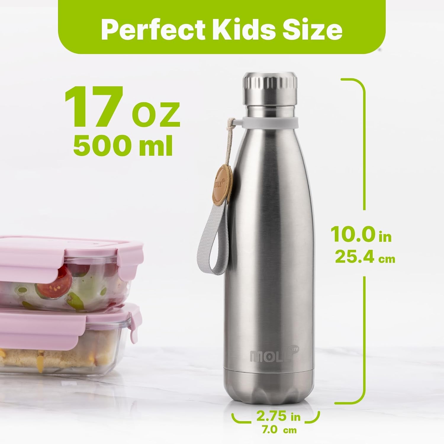 17Oz Stainless Steel Water Bottle,Double Walled Vacuum Leakproof,Silver | Cola Shape Vacuum Insulated Stainless Steel Water Bottle, Double Walled Design for Sports, School & Daily Outdoor Use