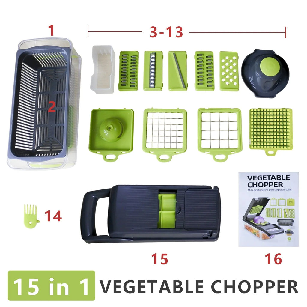 15 in 1 Vegetable Chopper Fruit Cutter Food Onion Veggie Dicer Slicer Peeler Kitchen