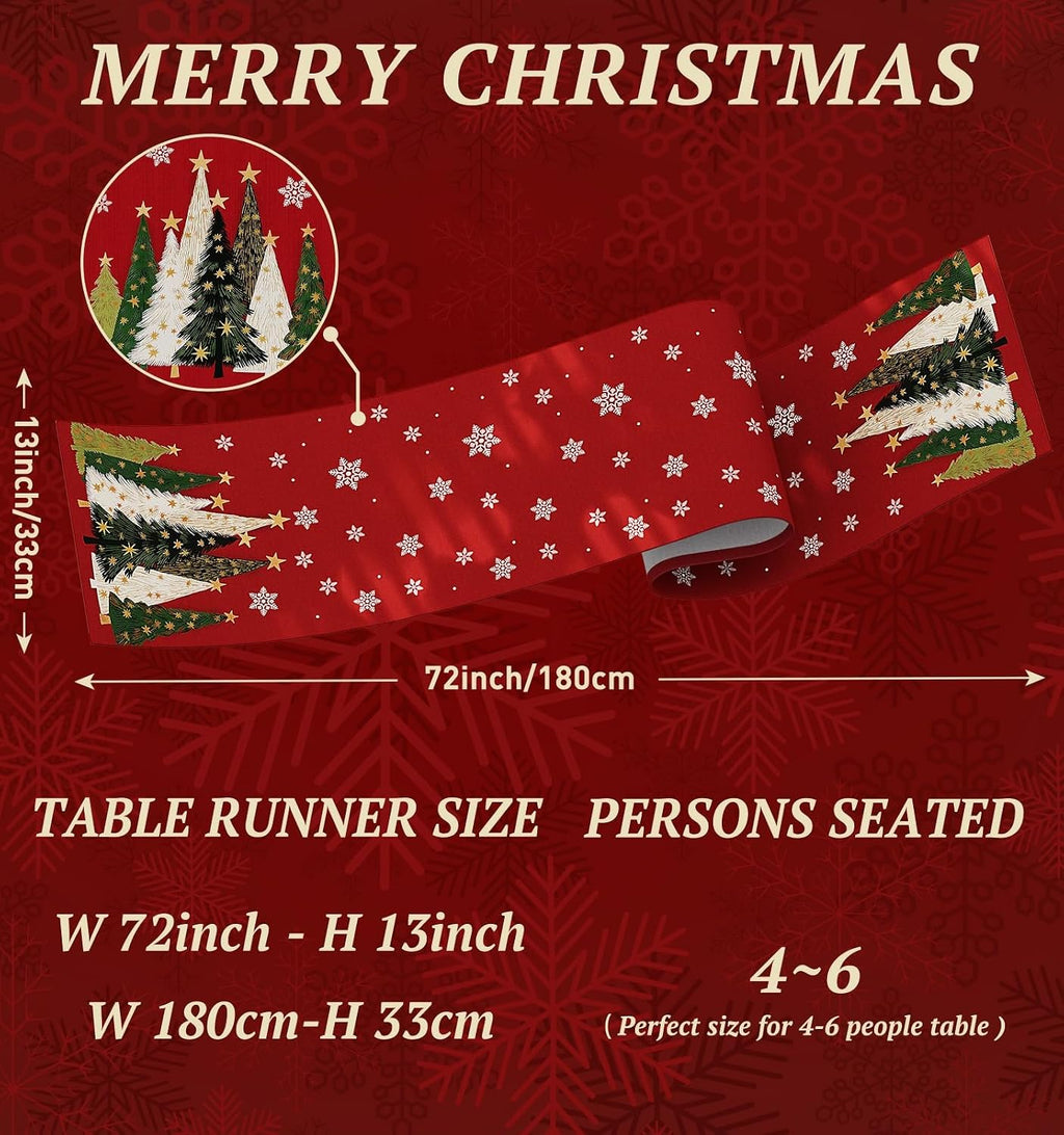 Christmas Table Runner Snowflakes Christmas Tree Home Decorations Red