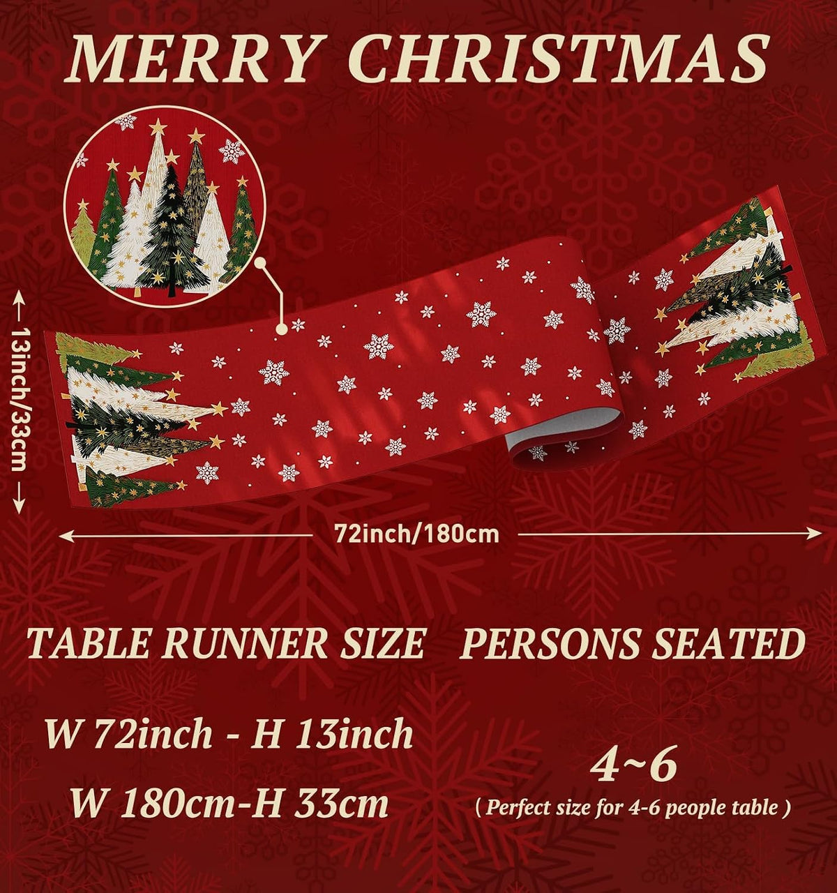 Christmas Table Runner Snowflakes Christmas Tree Home Decorations Red