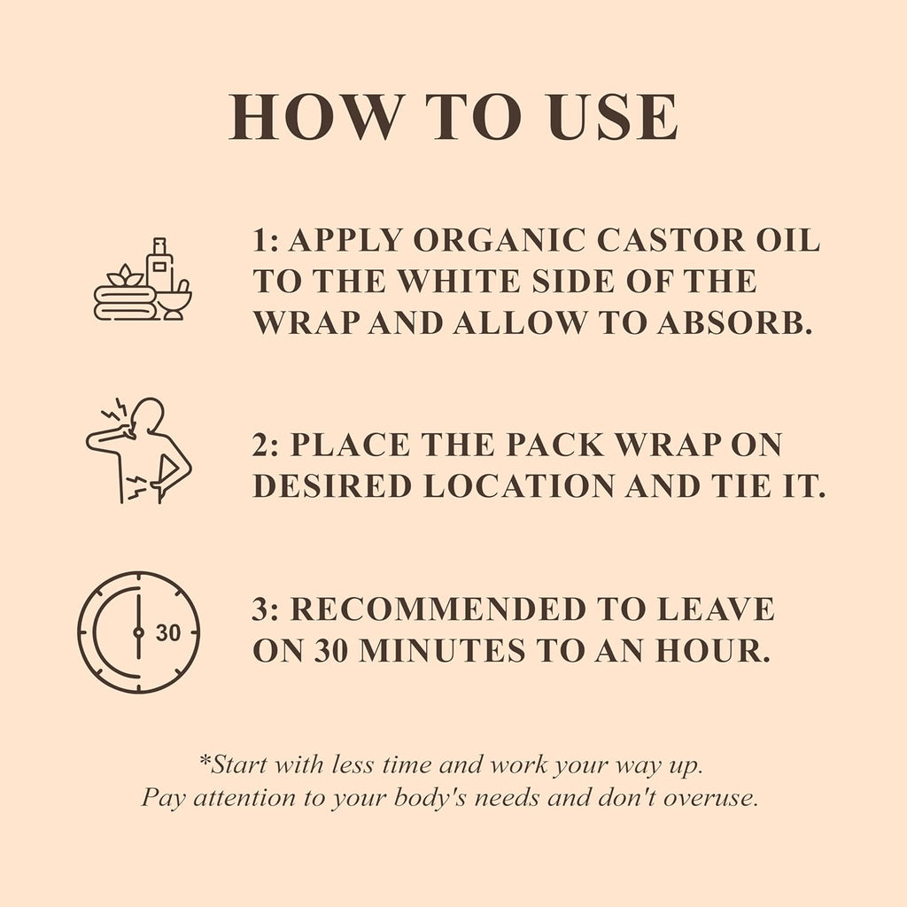 Castor Oil Pack Wrap | Organic Castor Oil 16 Oz | Reusable Wraps | Durable Comfortable Pack Wraps | Adjustable Elastic Straps | Neck and Stomach